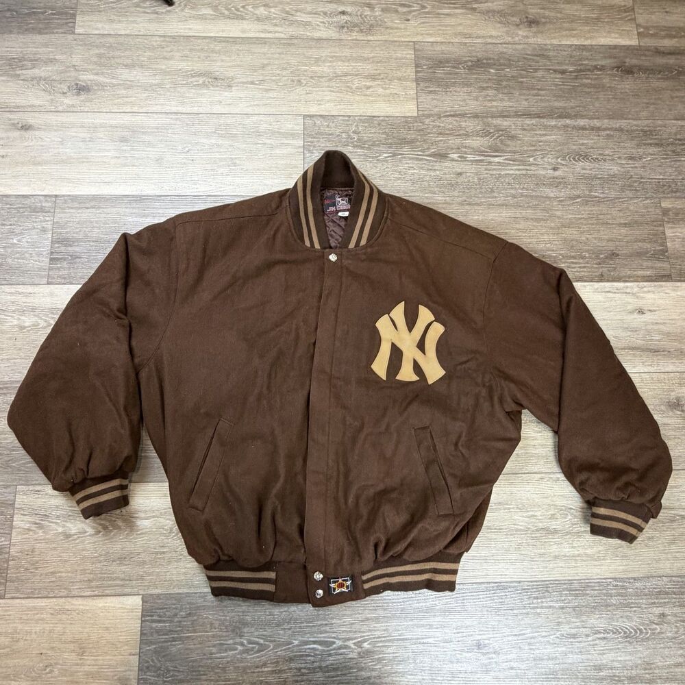 New York Yankees Jacket Mens XL Brown MLB Baseball JH Design USA Varsity Bomber